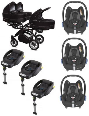 Wózek trojaczy 4w1 Babyactive TRIPPY + 3 foteliki Maxi Cosi CabrioFix + 3 bazy FamilyFix