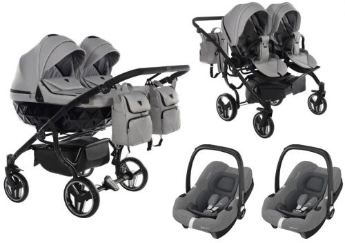 JUNAMA Duo Basic V3 wózek bliźniaczy 3w1 + foteliki MAXI COSI CabrioFix