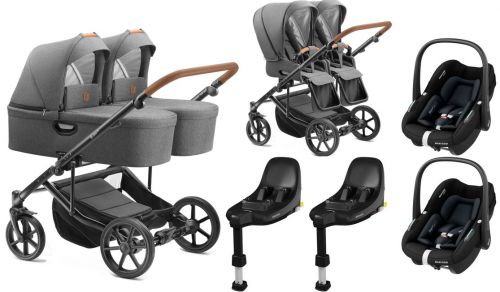 JEDO Duo wózek bliźniaczy 4w1 + foteliki MAXI-COSI Pebble S + bazy FamilyFix S